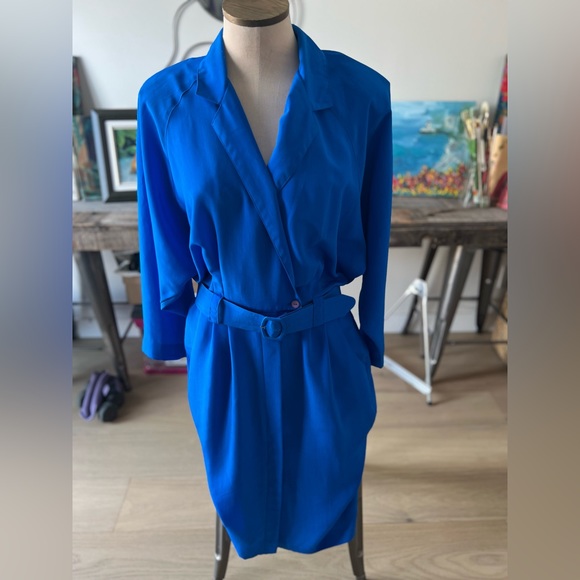Vintage 80s Electric Blue Dress - Picture 1 of 3
